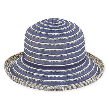 Denim Ribbon and Braid Stripe Up Brim Sun Hat - Sun 'N' Sand Hats Kettle Brim Hat Sun N Sand Hats hh2422B Denim Medium (57 cm) 