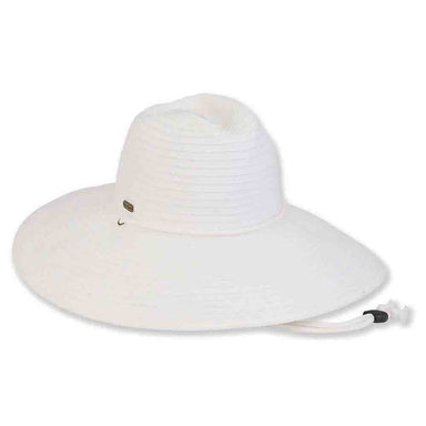 Wide Brim Ribbon Safari Hat with Chin Cord - Sun 'N' Sand Hats Safari Hat Sun N Sand Hats hh2204A White Medium (57 cm) 