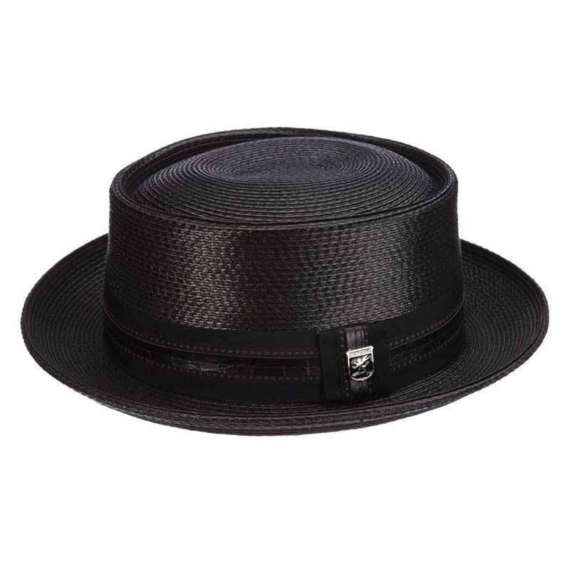 Shiny Polybraid Porkpie Hat - Stacy Adams Gambler Hat Stacy Adams Hats sa645bkM Black Medium (22 3/8") 