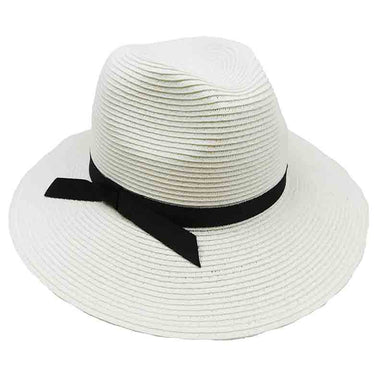 Safari Hat with Black Ribbon Tie - Jeanne Simmons Hats Safari Hat Jeanne Simmons js8494wh White Medium (57 cm) 