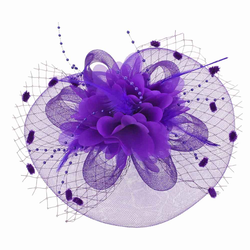Elegant Purple Dotted Feathered 3 PC Fascinator with Clip and Headband NWT Amazon.com: Fascinators Hat Flower Tea Part? Hats for Women  main image 4