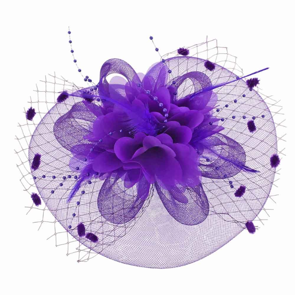 Satin Flower Dotted Netting Fascinator Headband - Something Special Fascinator Something Special LA HTH2221pp Purple  