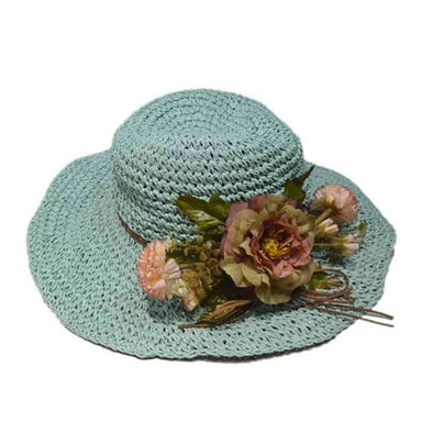 Garden Flower Bouquet Hat Wide Brim Hat 818 sb93412aq Aqua Medium (57 cm) 