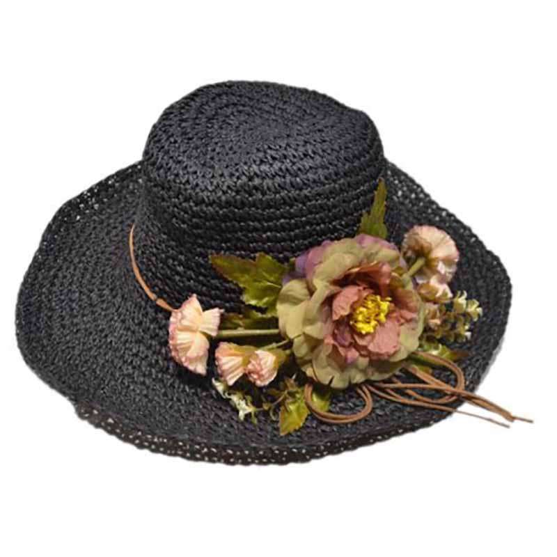 Garden Flower Bouquet Hat Wide Brim Hat 818 sb93412bk Black Medium (57 cm) 