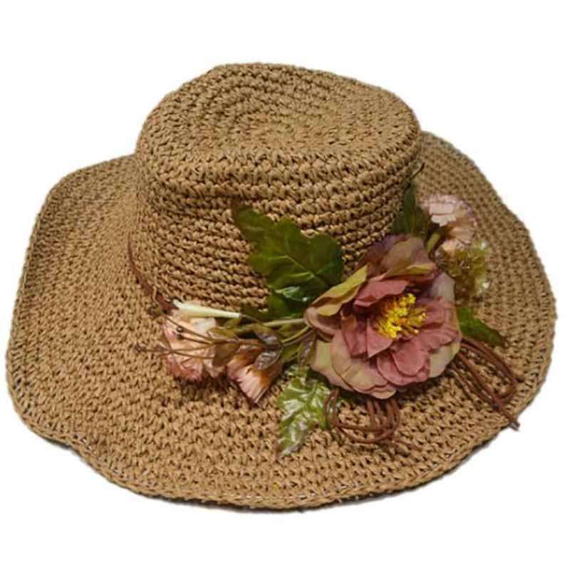 Garden Flower Bouquet Hat Wide Brim Hat 818 sb93412br Brown Medium (57 cm) 