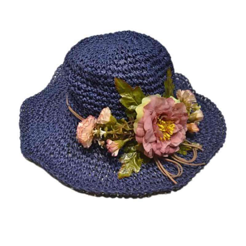 Garden Flower Bouquet Hat Wide Brim Hat 818 sb93412bl Blue Medium (57 cm) 