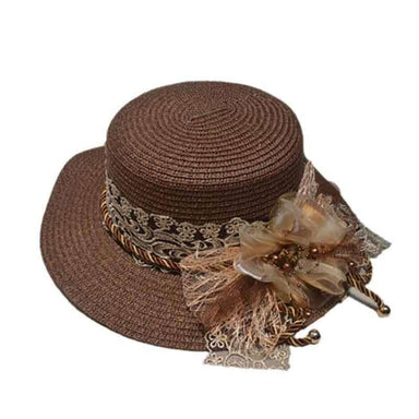 Vintage Inspired Straw Boater Hat Bolero Hat 818 sb93414cf Coffee  