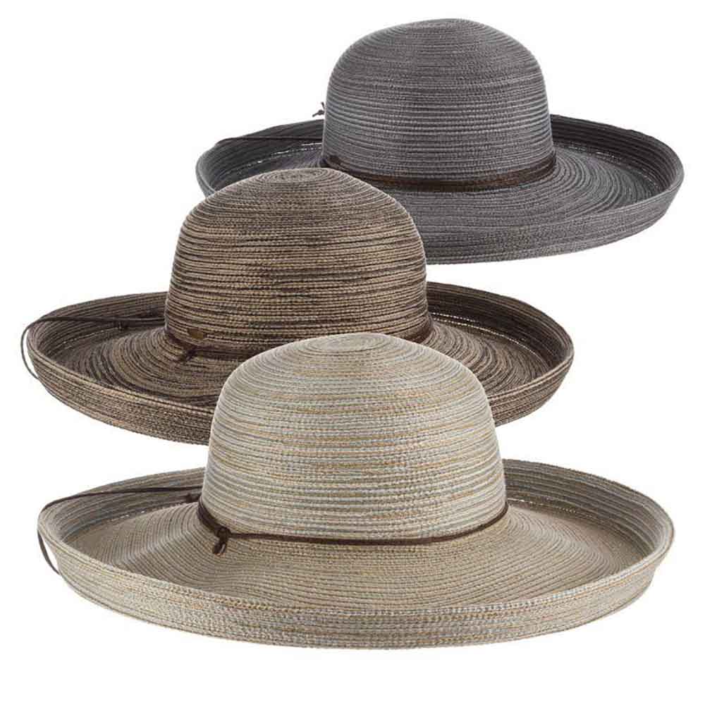 Multi Tone Shapeable Wide Brim Sun Hat with Chin Cord - Scala Hats Wide Brim Sun Hat Scala Hats    