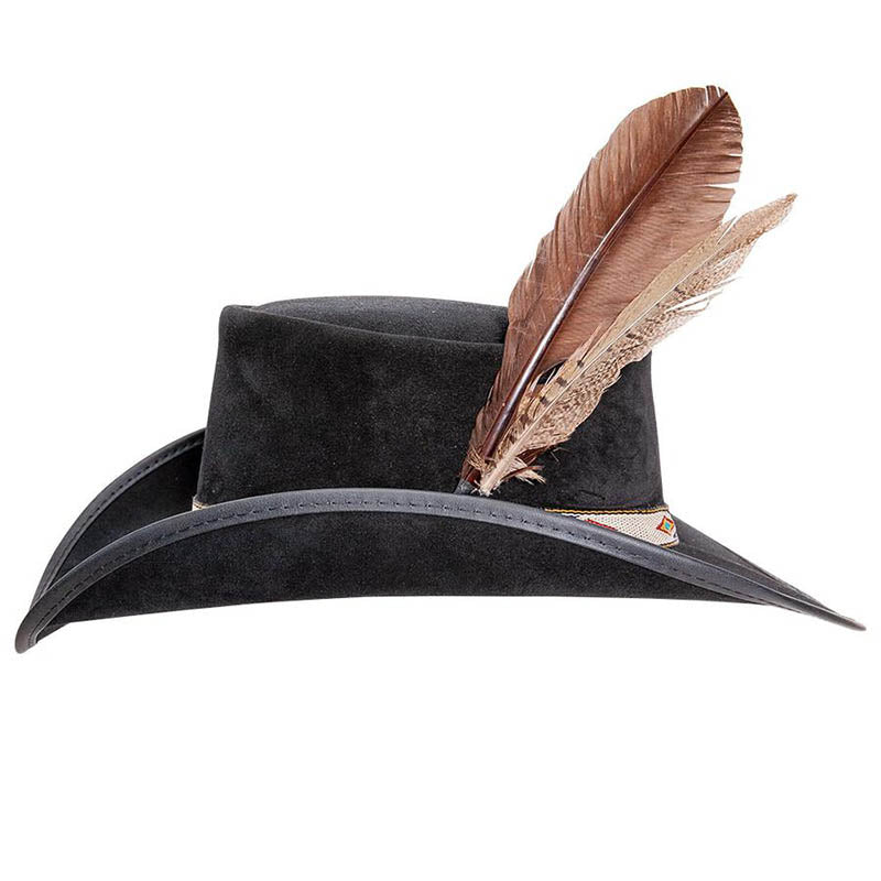 Shawnee Suede Leather Western Hat with Large Feather - Steampunk Hatter, USA, Cowboy Hat - SetarTrading Hats 