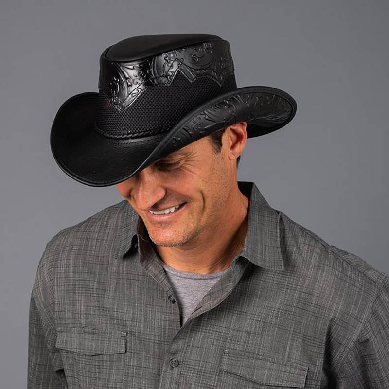 Sierra Leather Cowboy Hat with Etched Crown up to 3XL - Double G Hat   SetarTrading Hats