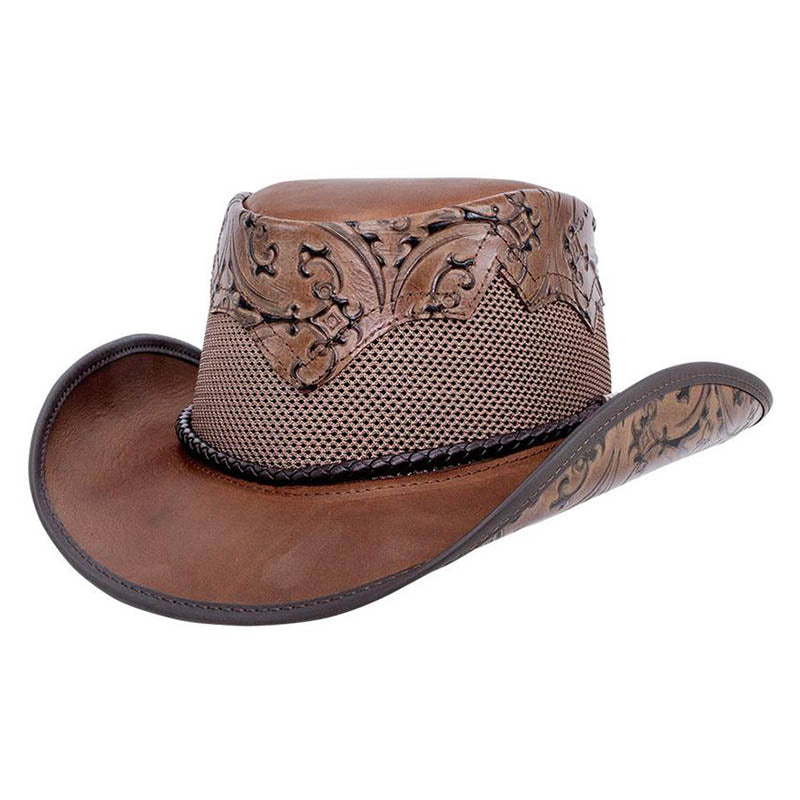 Sierra Leather Cowboy Hat with Etched Crown up to 3XL - Double G Hat Cowboy Hat Head'N'Home Hats  Brown S (54-55 cm) 