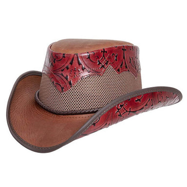 Sierra Two Tone Leather Cowboy Hat with Etched Crown up to 3XL - Double G Hat Cowboy Hat Head'N'Home Hats  Red S (54-55 cm) 
