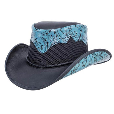Sierra Two Tone Leather Cowboy Hat with Etched Crown up to 3XL - Double G Hat Cowboy Hat Head'N'Home Hats  Turquoise S (54-55 cm) 