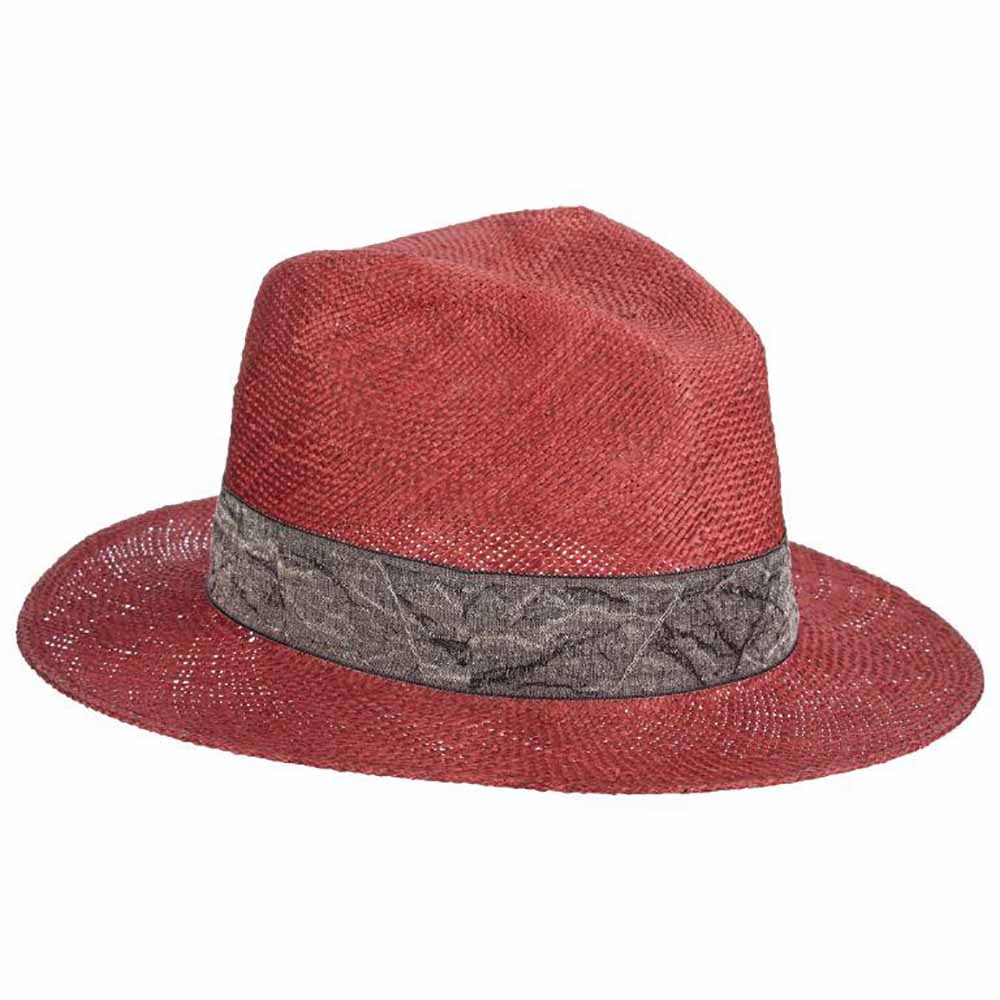 Signoria Bao Straw Fedora Hat - Brooklyn Hat Co Fedora Hat Brooklyn Hat BKN1570-RED Dark Red M (57 cm) 