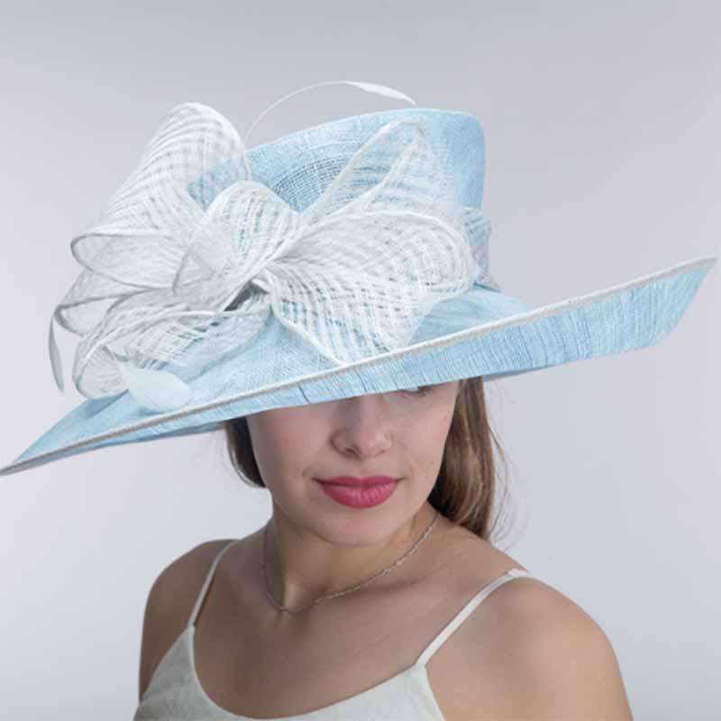 KaKyCo Hat with Silver Bow Silver Blue Classic Sinamay Downbrim Hat With Sinamay Ribbon  main image 3