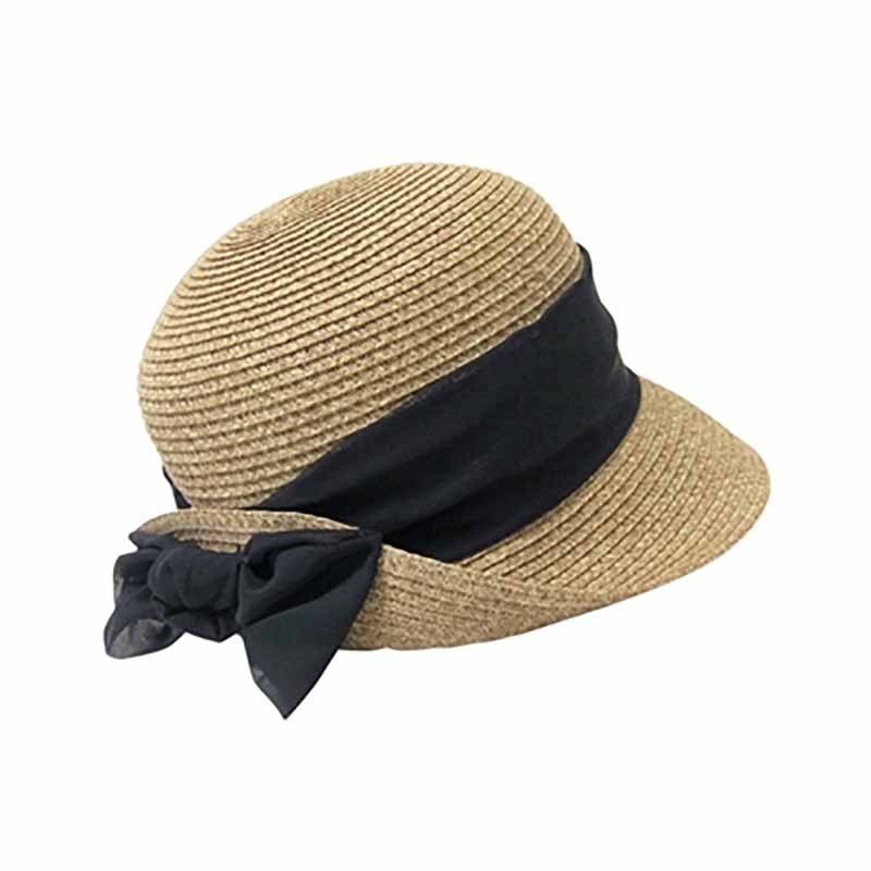 Small Bonnet Hat with Scarf - Boardwalk Style Cloche Boardwalk Style Hats da556bk Black Medium (57 cm) 