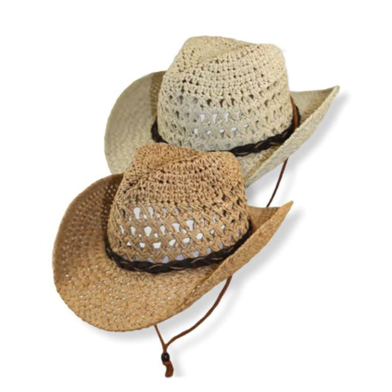 Small Heads Open Weave Straw Cowboy Hat with Chin Cord - Jeanne Simmons Hats Cowboy Hat Jeanne Simmons    