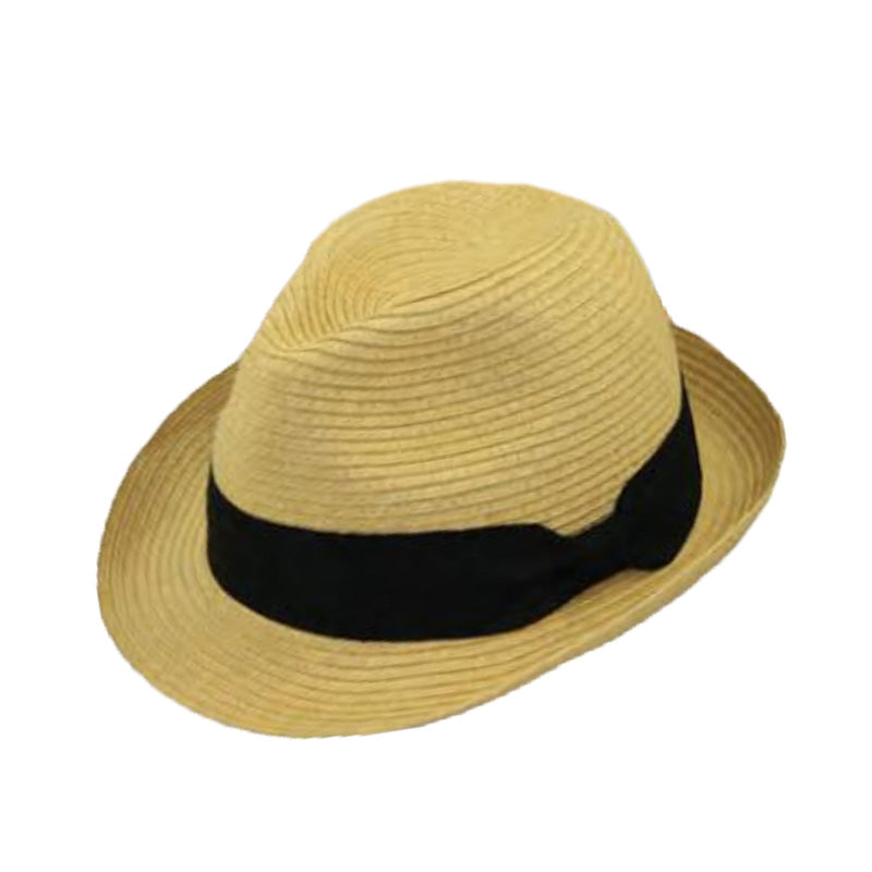 Small Heads Straw Fedora Hat with Black Band - Jeanne Simmons Hats Fedora Hat Jeanne Simmons js1239 Tan XS (53 cm) 