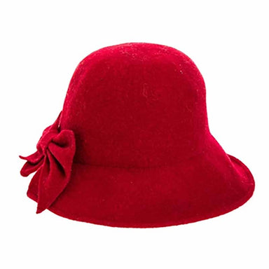 Split Brim Cloche Wool Hat with Bow - Boardwalk Style Beanie Boardwalk Style Hats da3156rd Red Medium (57 cm) 