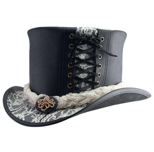 Havisham Black Leather Steampunk Top Hat - Head'n Home — SetarTrading Hats