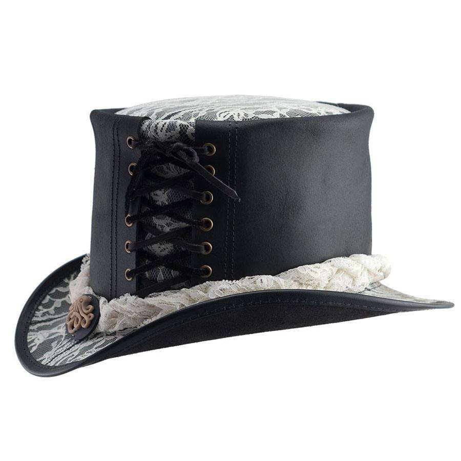 Havisham Black Leather Steampunk Top Hat - Head display picture 3