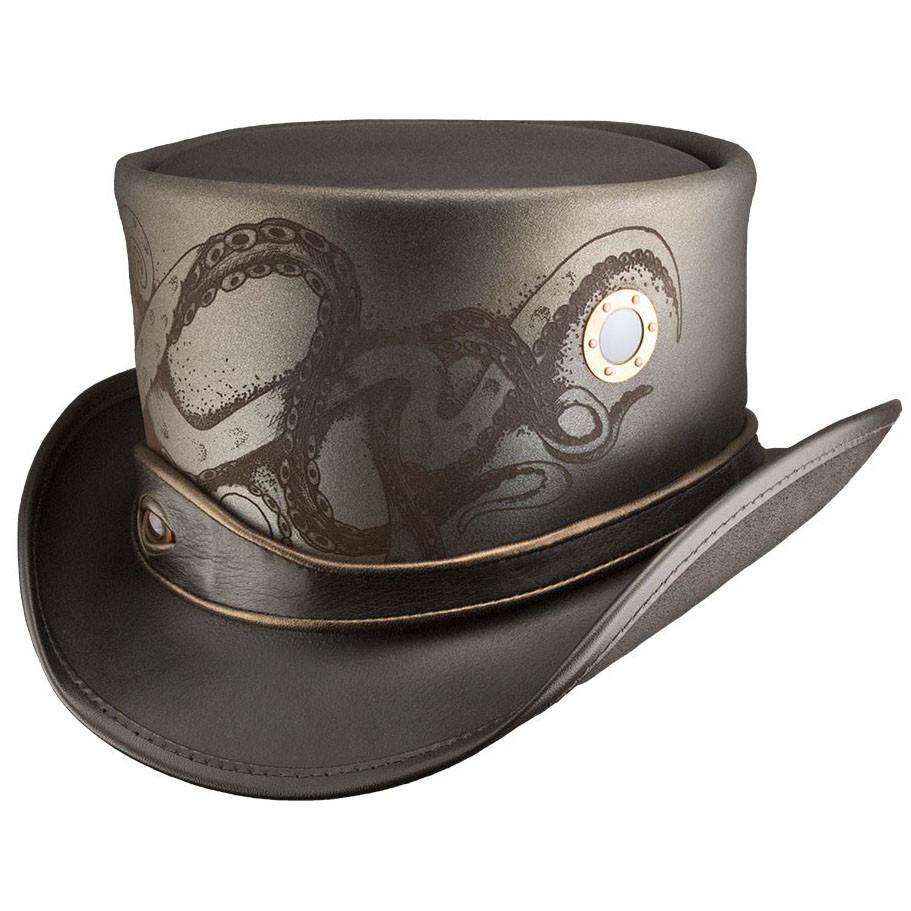 Kraken Leather Steampunk Top Hat - Brown — SetarTrading Hats