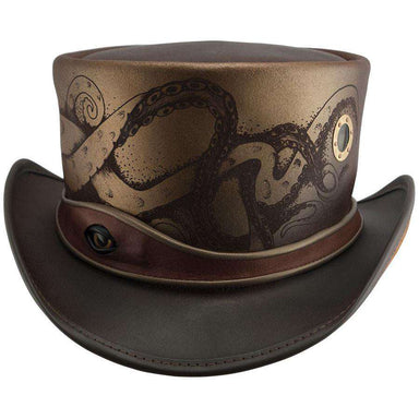 Kraken Leather Steampunk Top Hat - Brown Top Hat Head'N'Home Hats MWkrakowBN Brown X-Large 