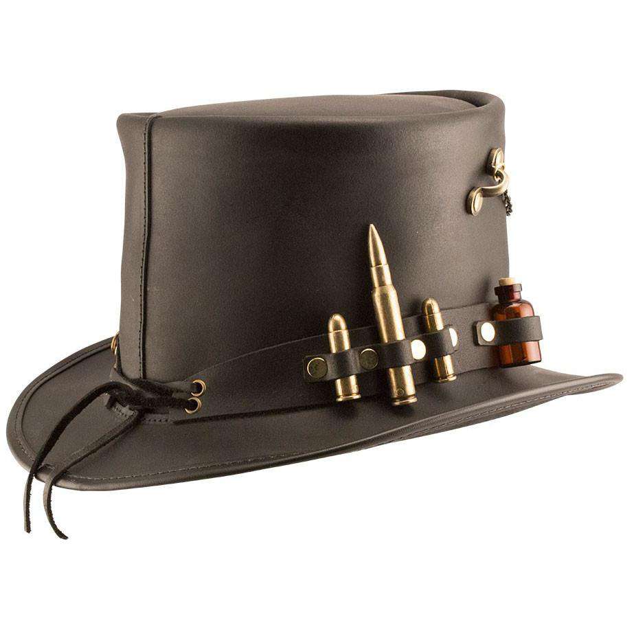 Time Port Leather Steampunk Top Hat, Black up to 3XL - Steampunk Hatter Top Hat Head'N'Home Hats    