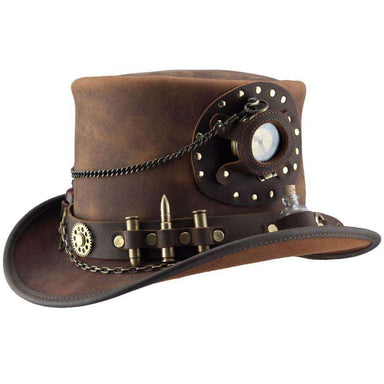 Time Port Leather Steampunk Top Hat, Brown up to 3XL -Steampunk Hatter Top Hat Head'N'Home Hats MWtimeportBnS Brown Small 