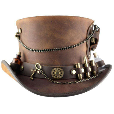 Time Port Leather Steampunk Top Hat, Brown up to 3XL -Steampunk Hatter Top Hat Head'N'Home Hats    