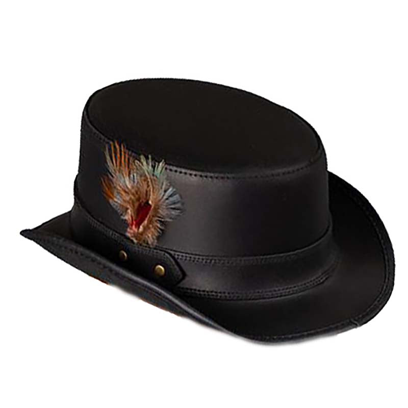 Stoker Leather Top Hat with Feather, Black - Steampunk Hatter Top Hat Head'N'Home Hats    