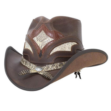 Storm Leather Cowboy Hat with Rattlesnake Skin Band up to 3XL - Double G Hat, USA Cowboy Hat Head'N'Home Hats  Brown S (54-55 cm) 