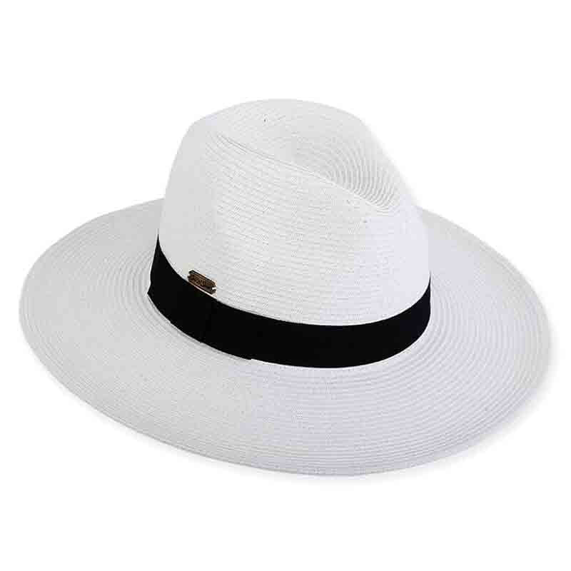 Wide Brim Straw Safari Hat with Black Band - Sun 'N' Sand Hats Safari Hat Sun N Sand Hats HH1418D White Medium (57 cm) 