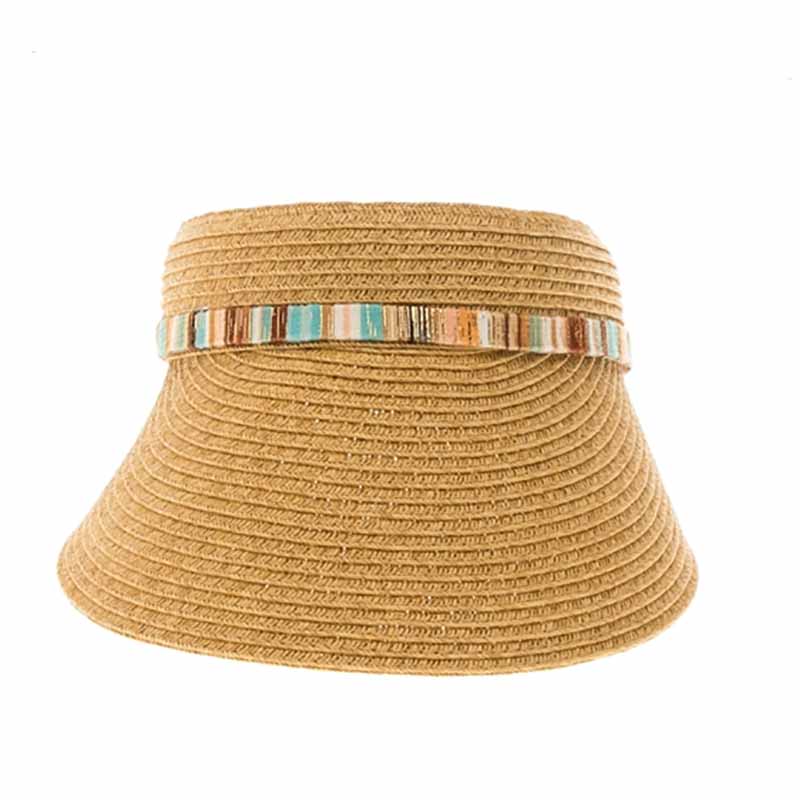 Straw Clip On Sun Visor with Shimmery Band - Boardwalk Style Visor Cap Boardwalk Style Hats DA1852tn Toast  
