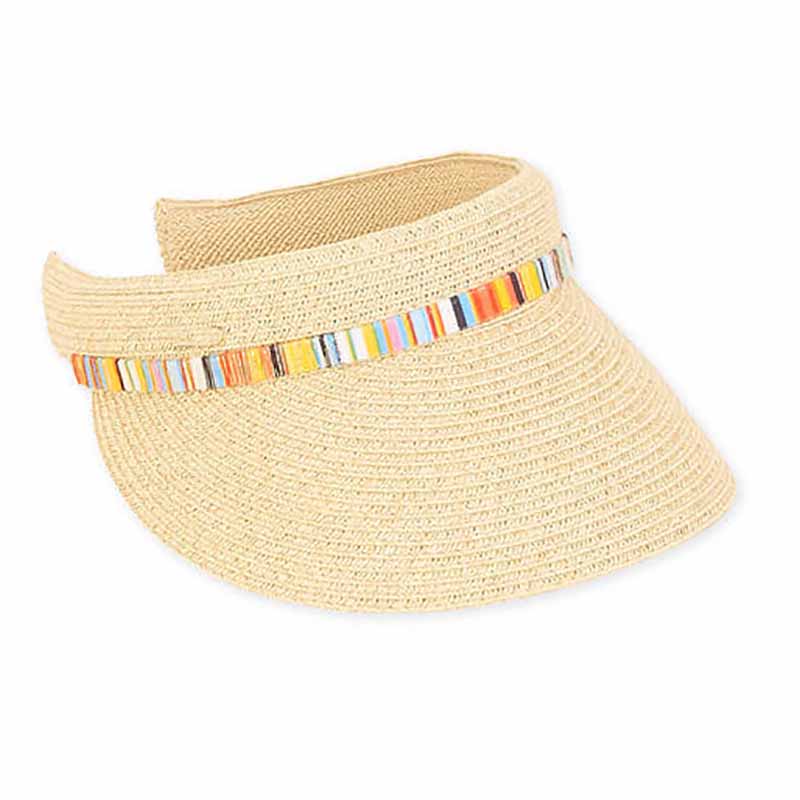 Straw Clip On Sun Visor with Shimmery Band - Boardwalk Style Visor Cap Boardwalk Style Hats    