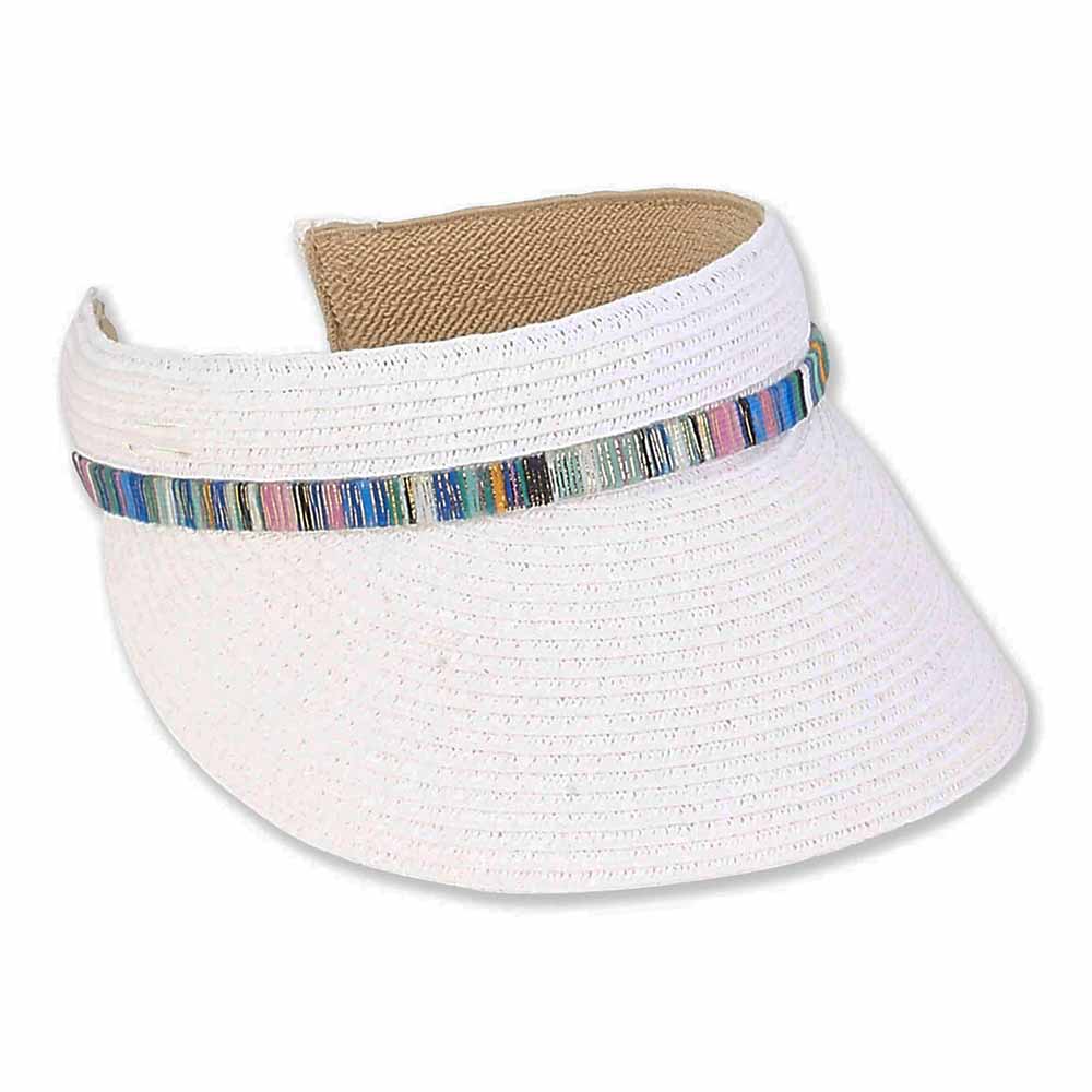 Straw Clip On Sun Visor with Shimmery Band - Boardwalk Style Visor Cap Boardwalk Style Hats DA1852wh White  