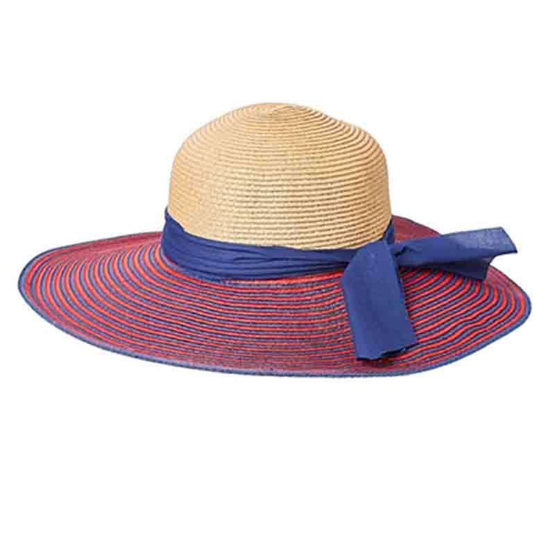 Striped Wide Brim Summer Floppy Hat - Red and Navy