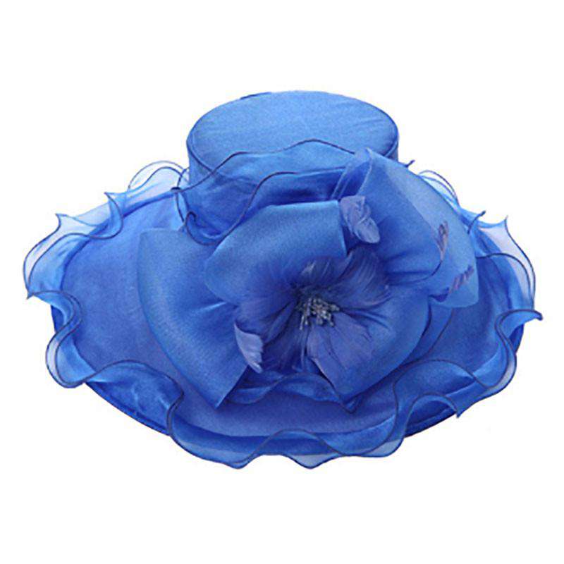 Organza Hat with Feather Flower and Bow Dress Hat Something Special Hat SW2722RB Royal Blue  