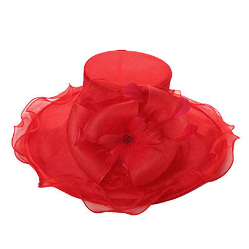 Organza Hat with Feather Flower and Bow Dress Hat Something Special Hat SW2722RD Red  