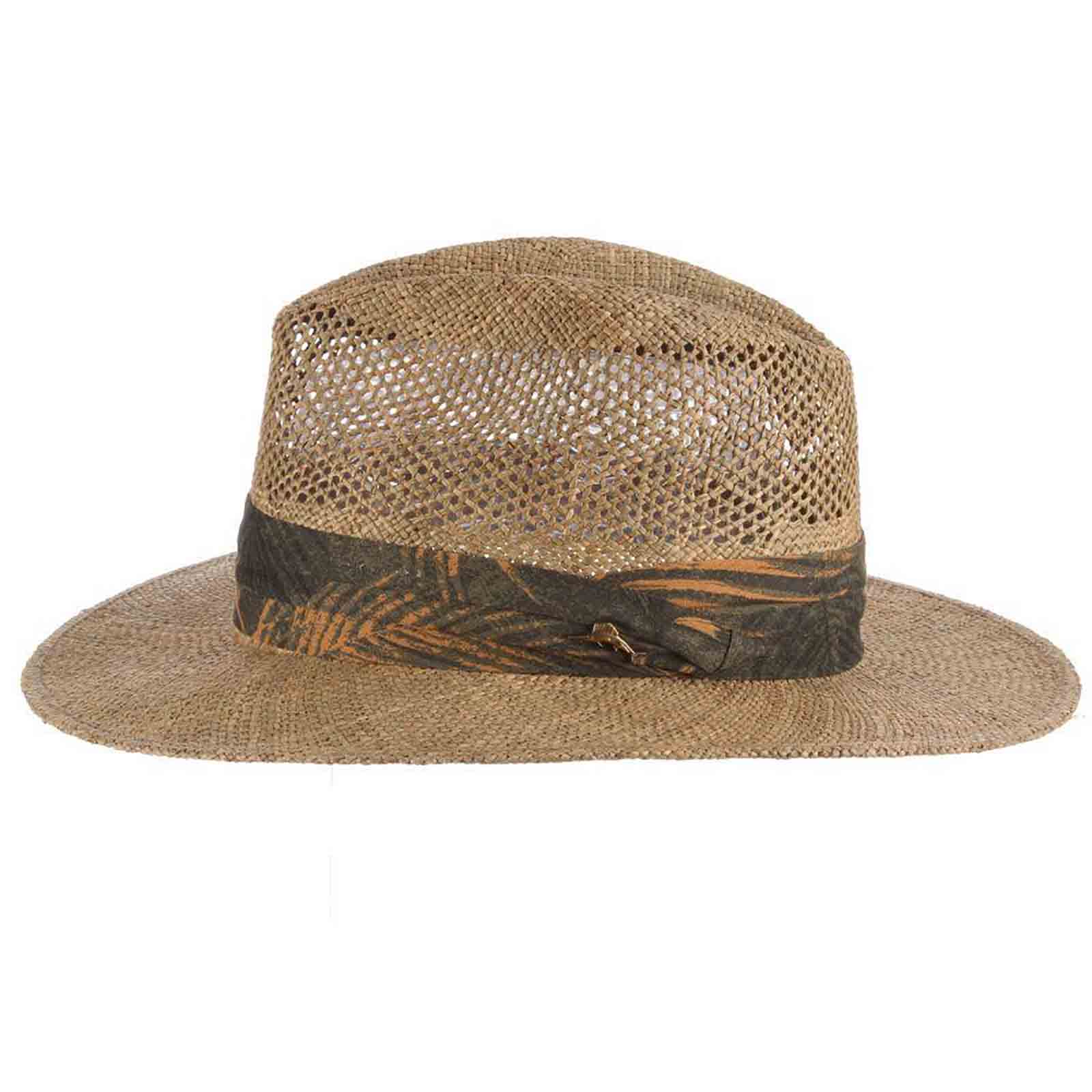 Los Cabos Vented Seagrass Safari Hat with Tropical Band 