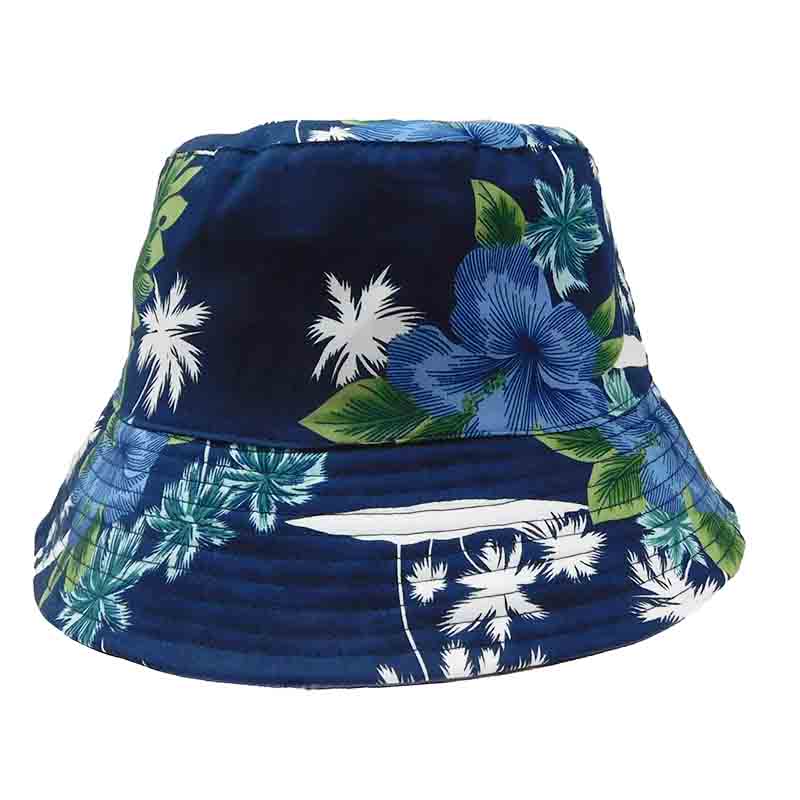 Reversible Floral Print Solid Color Bucket Hat Karen Keith Hats Navy Palm L XL 58 60 cm