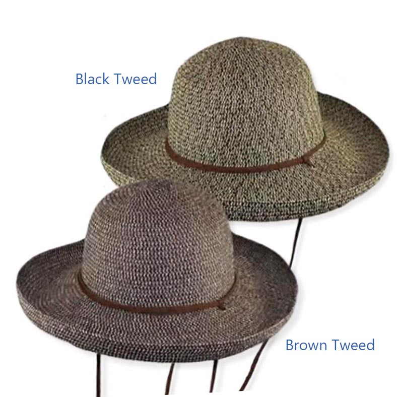 Multitone Tweed Straw Up Brim Hat - Jeanne  Simmons Hats Kettle Brim Hat Jeanne Simmons js8249bn Brown Tweed Medium (57 cm) 
