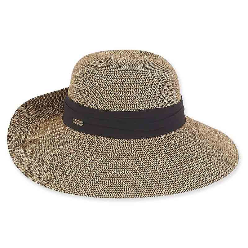 Multitone Tweed Wide Brim Pinned Up Back Sun Hat - Sun 'N' Sand Hats Facesaver Hat Sun N Sand Hats HH2161B Black Tweed  
