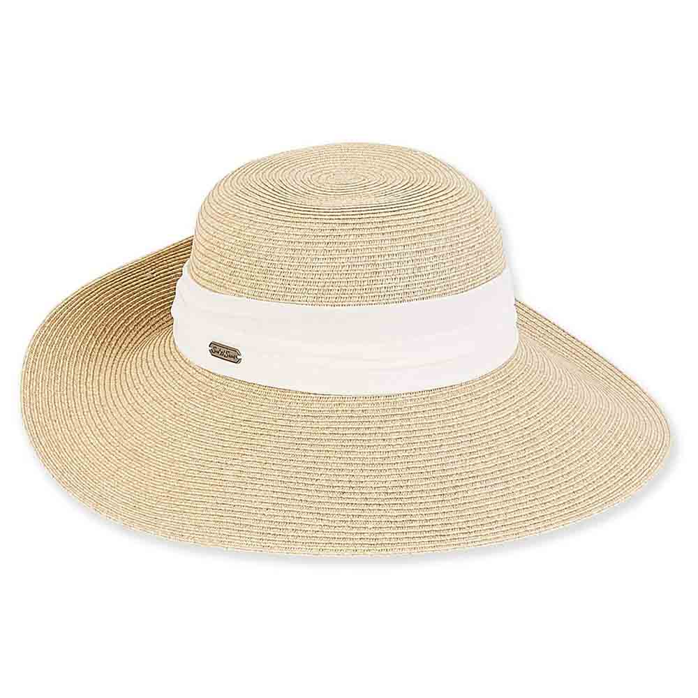 Multitone Tweed Wide Brim Pinned Up Back Sun Hat - Sun 'N' Sand Hats Facesaver Hat Sun N Sand Hats HH2161A Natural Tweed  