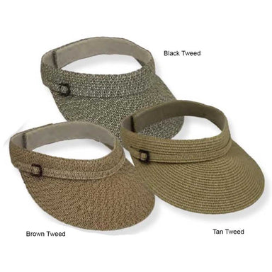 Straw Sun Visor with Bamboo Rings - Jeanne Simmons Accessories Visor Cap Jeanne Simmons Accessories js6125bk Black Tweed