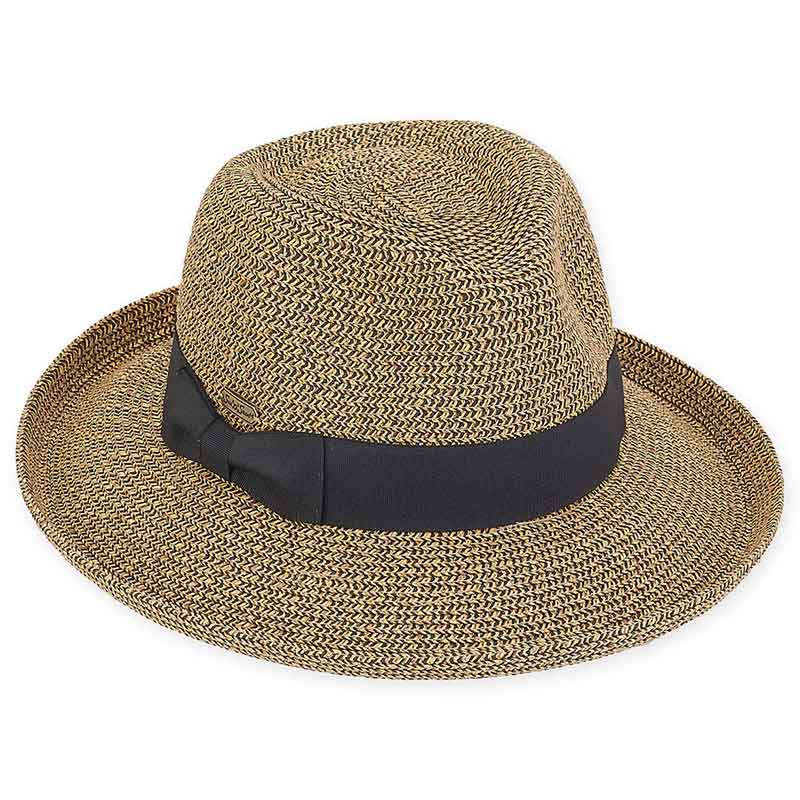 Unique Up Turned Brim Fedora Hat - Sun 'N' Sand Hats Fedora Hat Sun N Sand Hats HH2333C Black Tweed Medium (57 cm) 