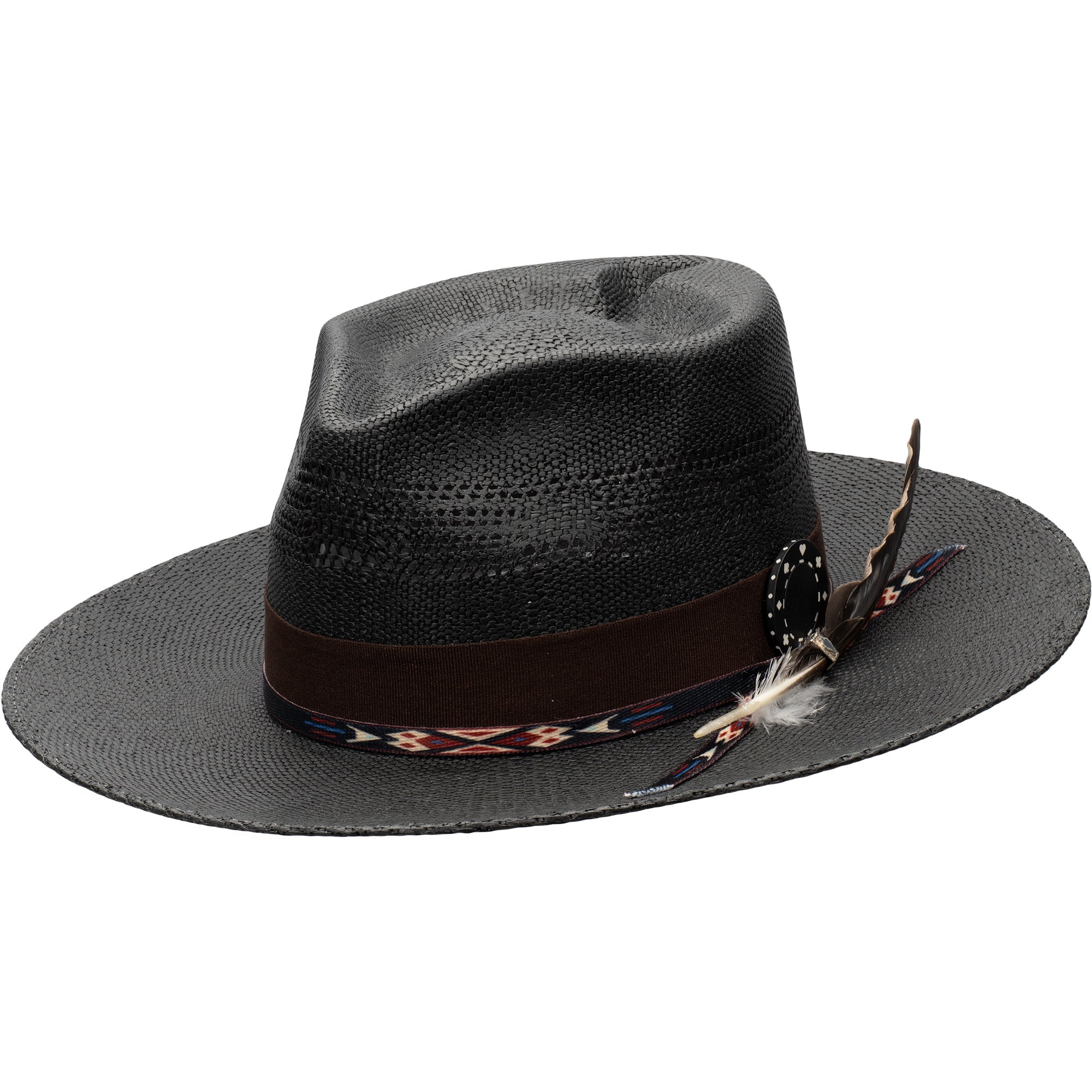 Spade Bangora Straw Black Fedora Hat - Biltmore Vintage Hats
