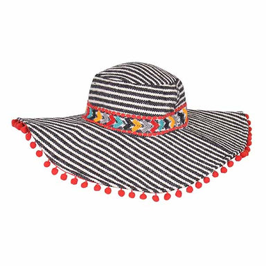 Vintage Samba Red Beaded Striped Bohemian Hat - America and Beyond Wide Brim Hat America and Beyond    