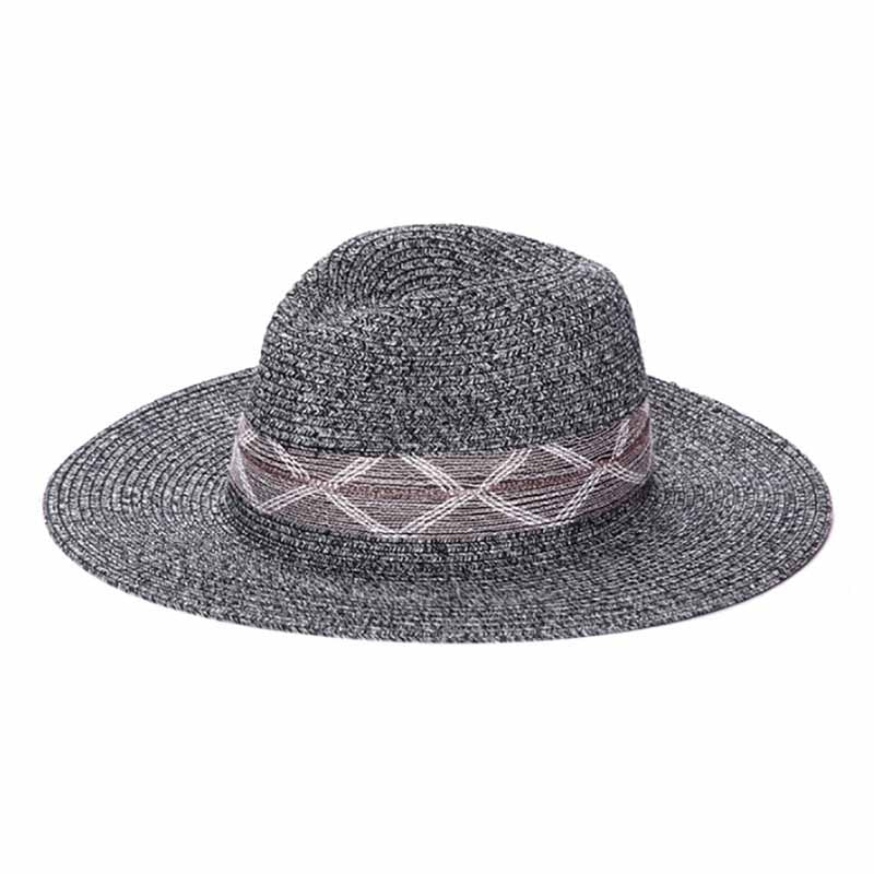 Large Brim Panama Hat with Knit Band - Kallina Safari Hat California Hat Company cs2034bk Black Heather Medium (57 cm) 