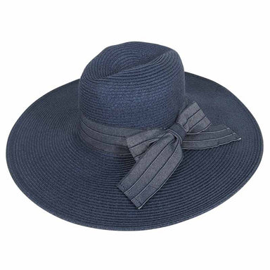 Large Brim Safari Hat with Denim Bow - Boardwalk Style Safari Hat Boardwalk Style Hats DA523nv Navy Medium (57 cm)